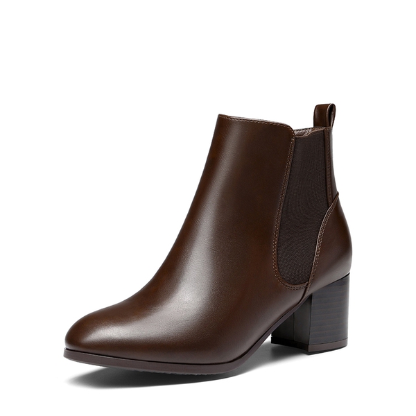 Chelsea Chunky Block Heel Booties - BROWN PU -  0